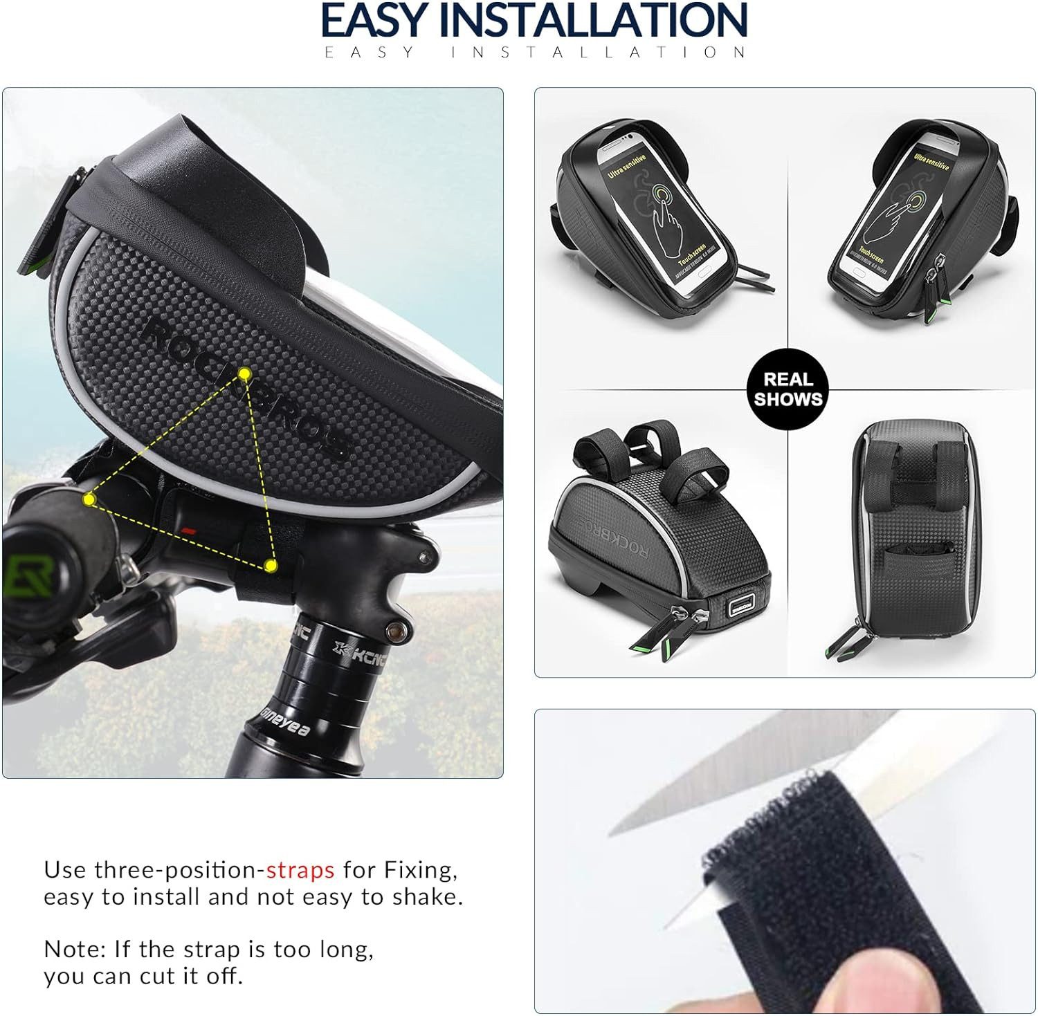 ROCKBROS Handytasche Fahrrad Lenkertasche Lenker wasserdichte Handyhalterung, für Smartphone bis zu 6.5 Zoll Empfindlicher Touchscreen – Bild 4 von 5
