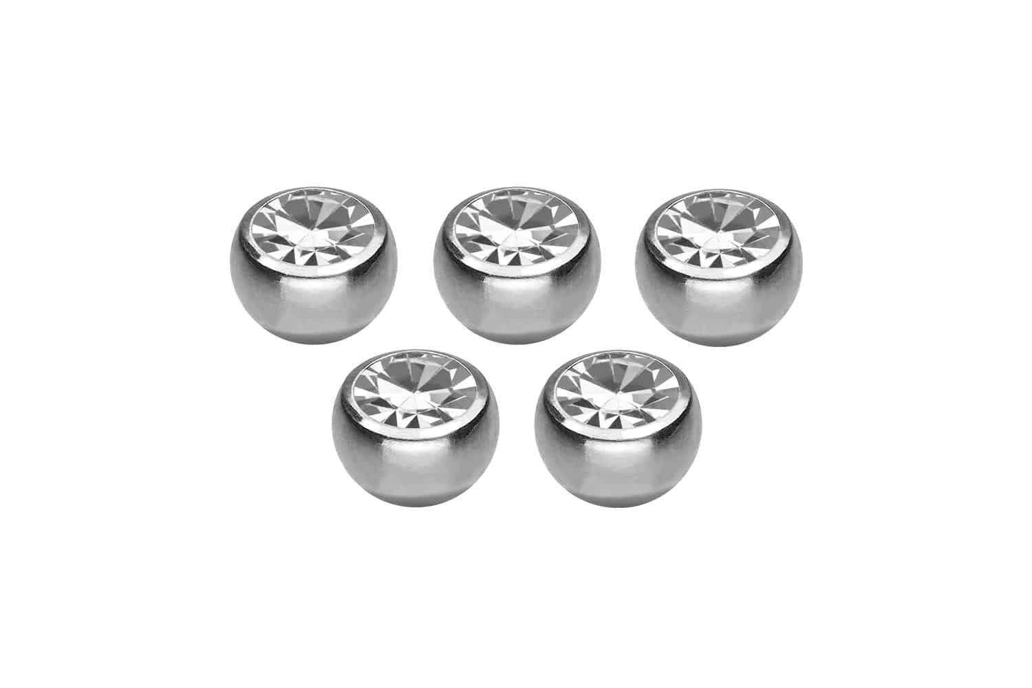 PIERCINGLINE Piercing-Set SET Chirurgenstahl Schraubkugel KRISTALL (Schraub-Aufsätze, 5er SET1 = 1,6 mm Gewinde)
