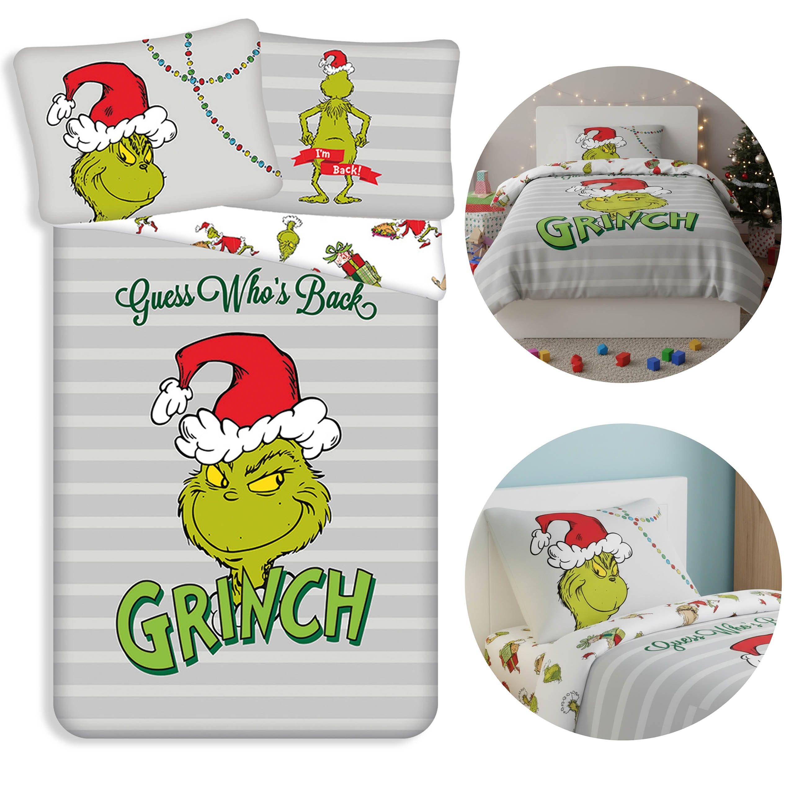 Sarcia.eu Kinderbettwäsche Grinch zweiseitig, Baumwollbettwäsche 140x200+70 günstig online kaufen