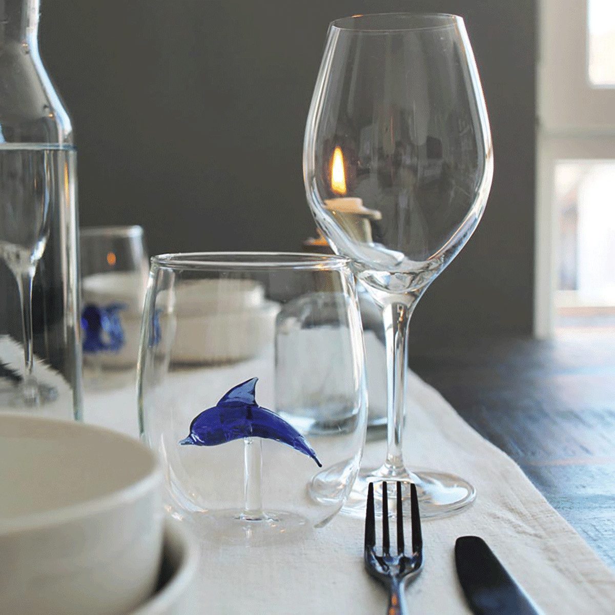 Winkee Glas Winkee - Handgemachtes Delphin Glas, Kristall-Trinkglas, Dessertg