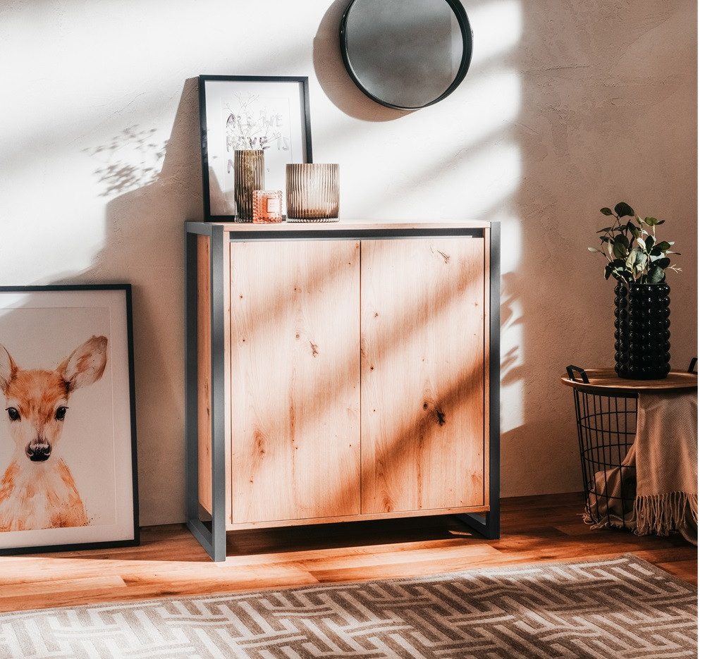 Finori Sideboard Kommode Sideboard Denver 1, Artisan Oak / anthrazit, Industrial Look