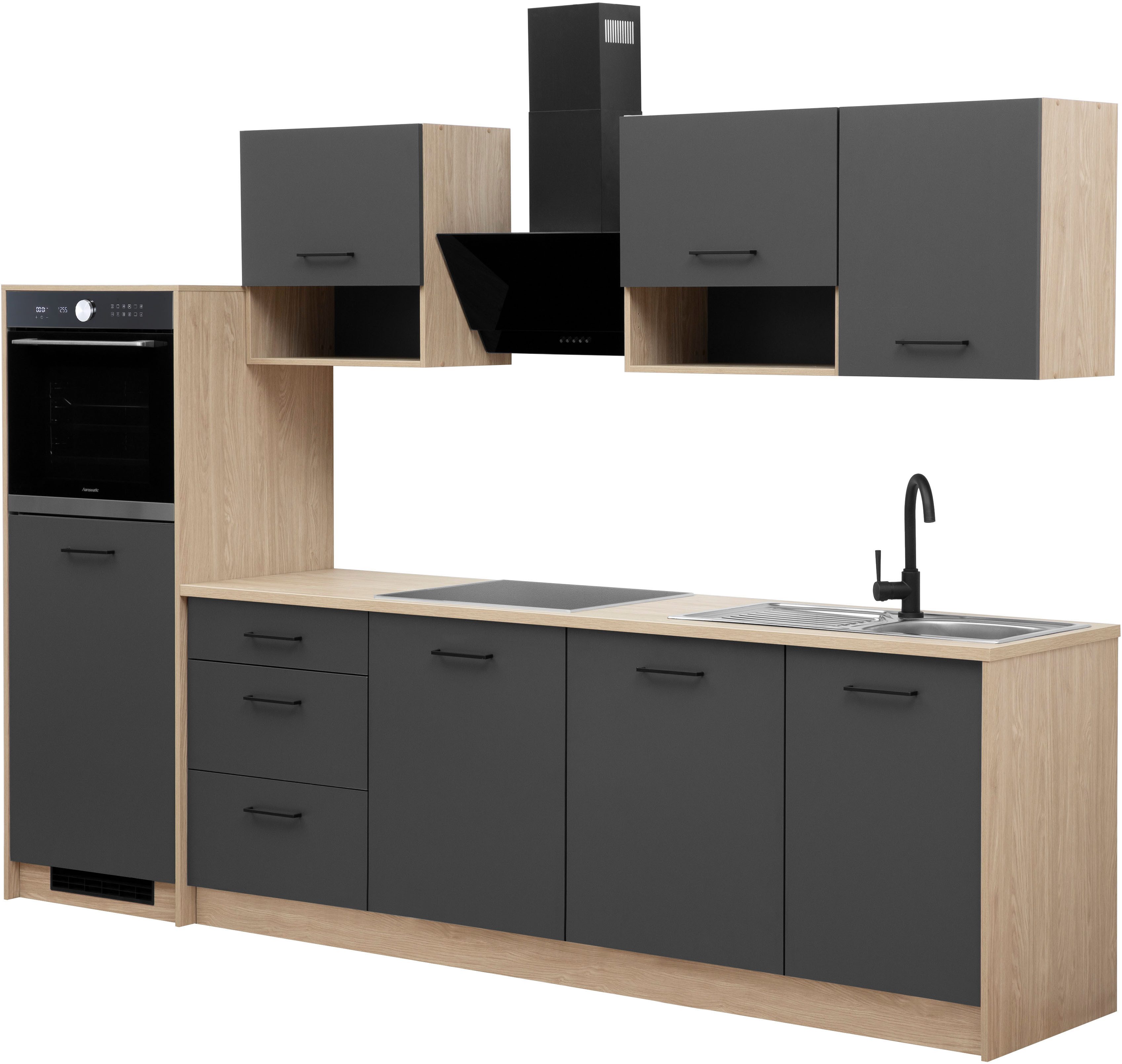 KOCHSTATION Küchenzeile KS-Kolari, Küchenblock Made in Germany, Breite 290 cm, wahlweise mit Hanseatic-E-Geräten