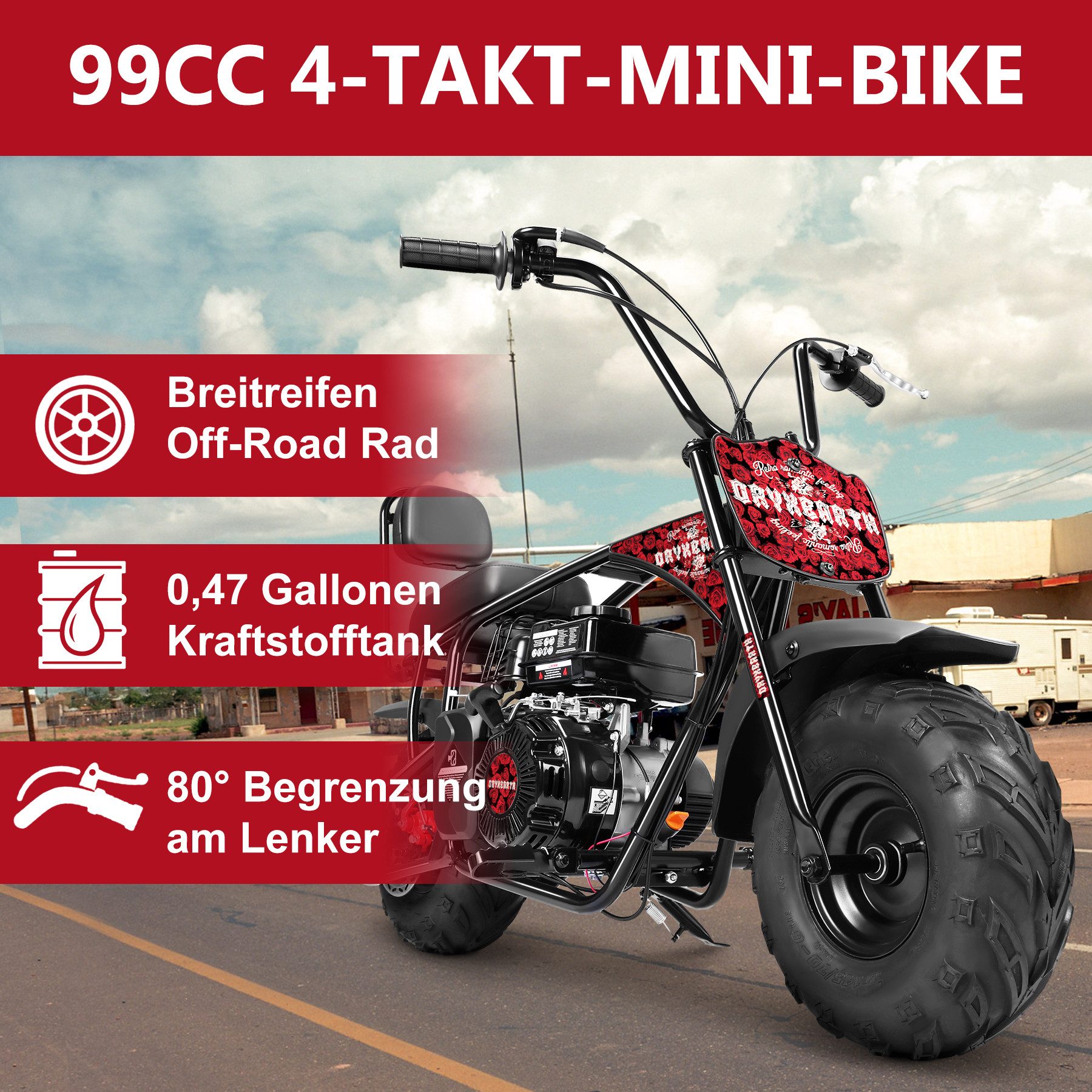 Oryxearth Dirt-Bike Pocket Bike Minicross 99cc 20km/h Gasbetriebenes Offroad-Motorrad