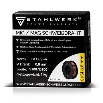STAHLWERK Schweißdraht 0,8 mm MIG MAG CuSi3 Draht auf D100 Drahtrolle 1kg, Kupferbasiertes MIG-Lot für Schweißgeräte 16 mm Spulendorn-Aufnahme