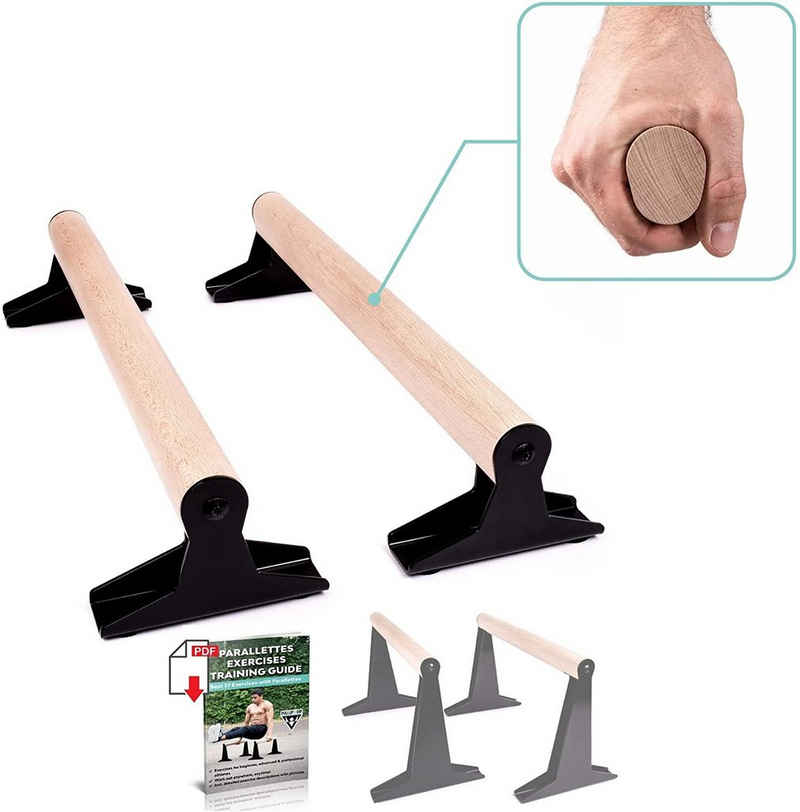 Pullup & Dip Handstandtrainer Holz Parallettes, Low oder Medium mit ergonomischem Holz Griff (1-St), Material: Holz, Buchenholz