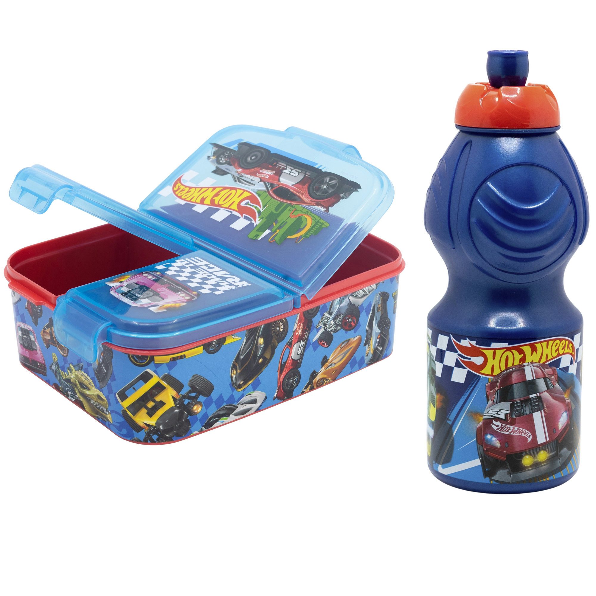 Hot Wheels Lunchbox Hot Wheels Racing 2 tlg Lunch Set 3 Kammern Brotdose Trinkflasche, (2-tlg., Spar-Set)
