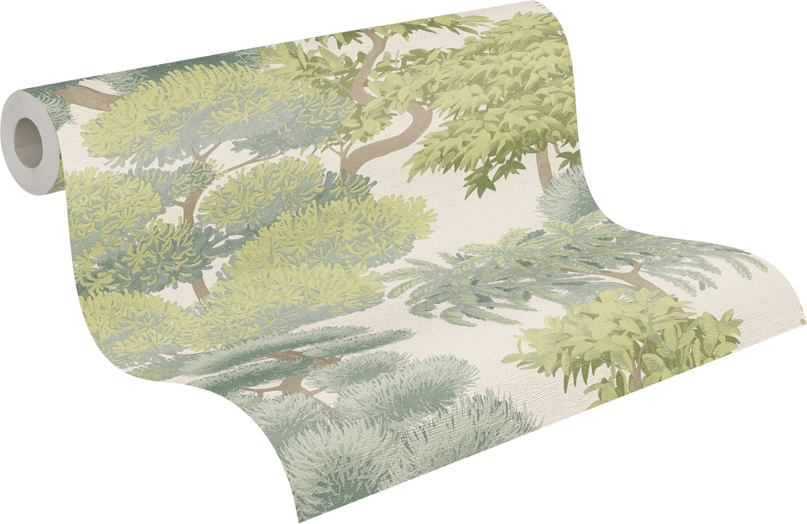 A.S. Création Vliestapete Cuba II Tropical Garden Trees, leicht strukturiert, floral, tropisch, Retro, Stilisiertes Naturmotiv mit dekorativen Bäumen und Tiefe