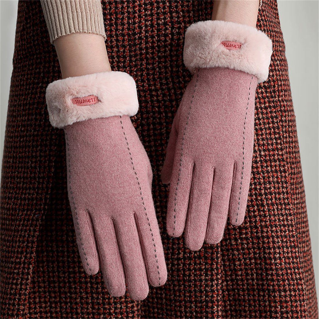 DÖRÖY Fleecehandschuhe Damen Winter Touchscreen Reithandschuhe,Faux Cashmere Warme Handschuhe Rosa