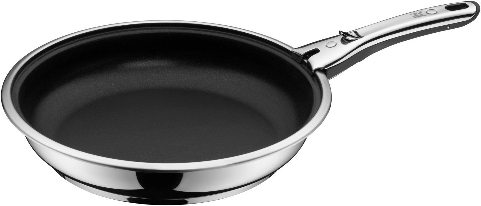 WMF Bratpfanne Click&Serve Bratpfanne mit Antihaftversiegelung, 28 cm, Cromargan Edelstahl rostfrei 18/10 (28 cm, 1-tlg., optimal für Herdplatten mit Ø 22 cm), tropffreies Ausgießen, TransTherm-Allherdboden