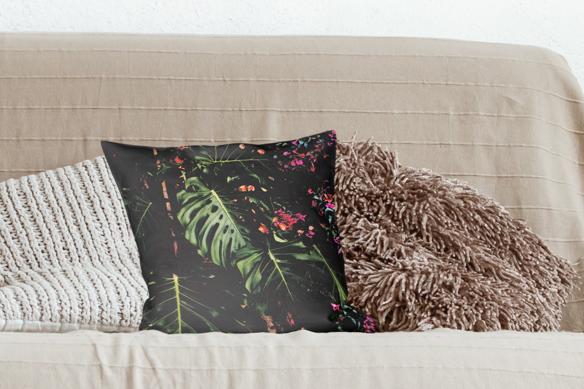 Wohzimmer, Schlafzimmer, Hintergrund, Füllung Dekokissen (Lochpflanze) Deko, Monstera MuchoWow Zierkissen mit Sofakissen für