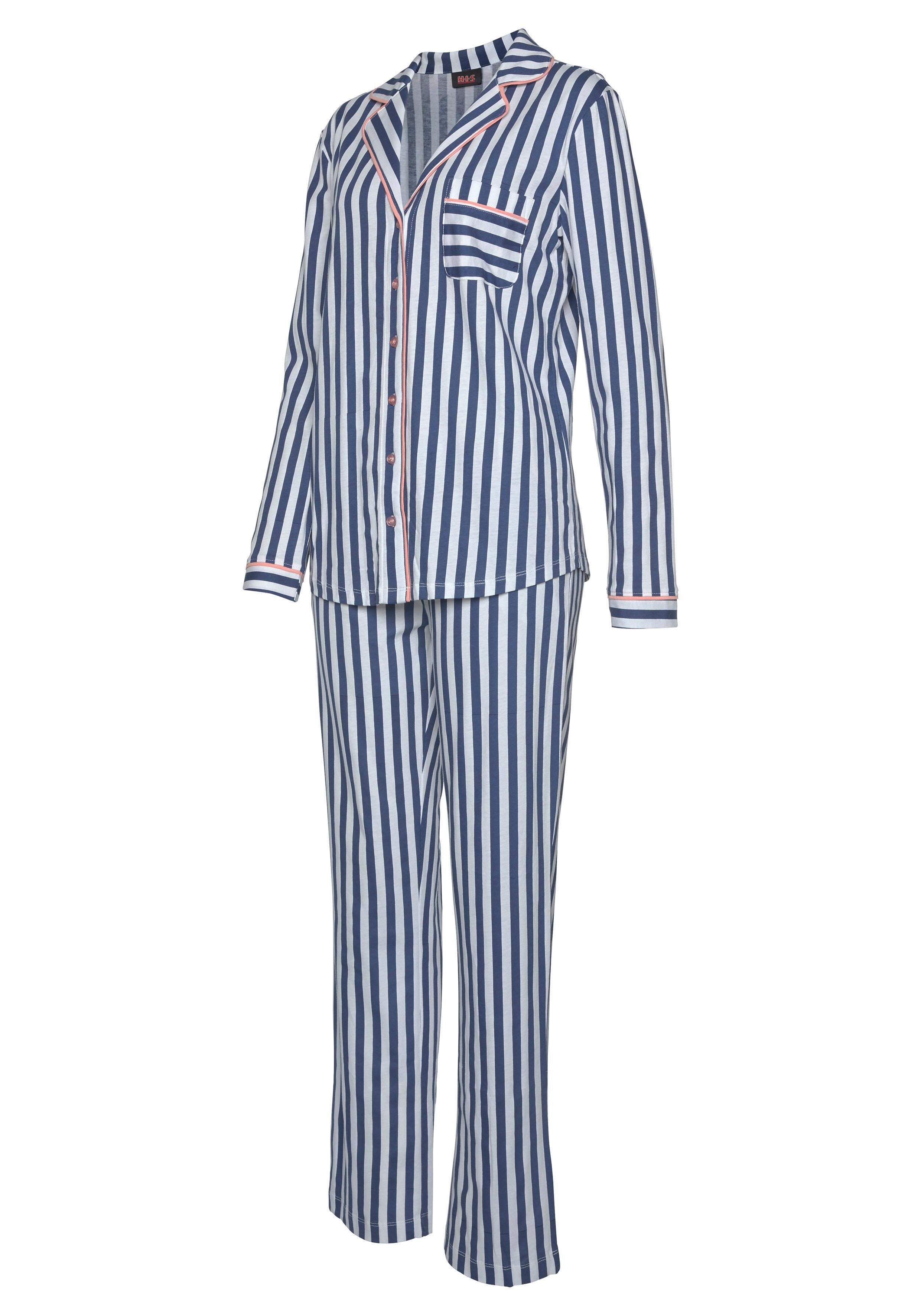 H.I.S Schnitt Streifenmuster in 1 klassischem Pyjama (2 mit Stück) tlg.,