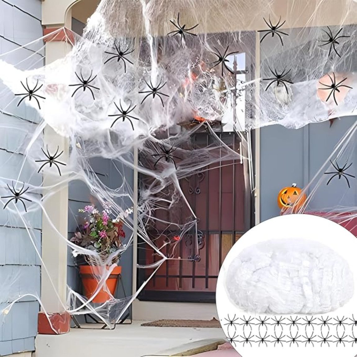 Montegoni Dekohänger Hängedekoration Spinnennetz Halloween Deko 100G weiß mit 30 Spinnen (Spinnennetz Halloween Deko 100G weiß mit 30 Spinnen Karnevalsparty), K – Bild 5 von 5