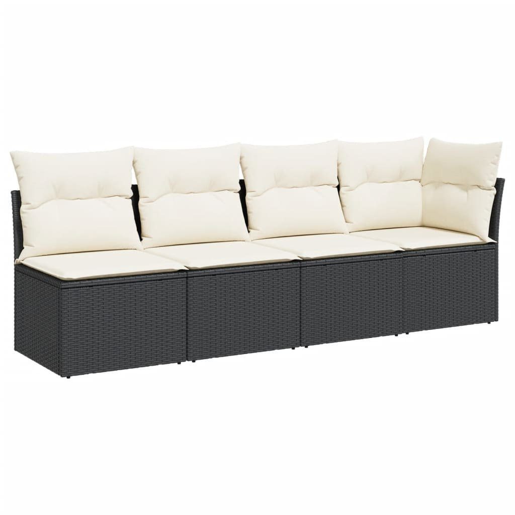 vidaXL Loungesofa Gartensofa mit Kissen 4-Sitzer Schwarz Poly Rattan, 1 Teile