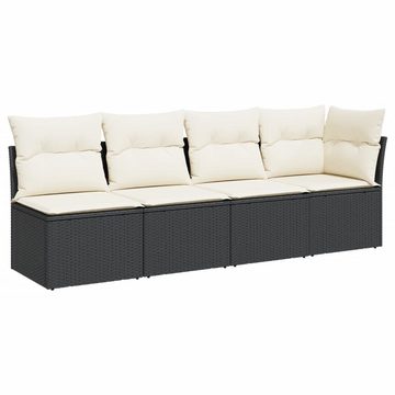 vidaXL Loungesofa Gartensofa mit Kissen 4-Sitzer Schwarz Poly Rattan