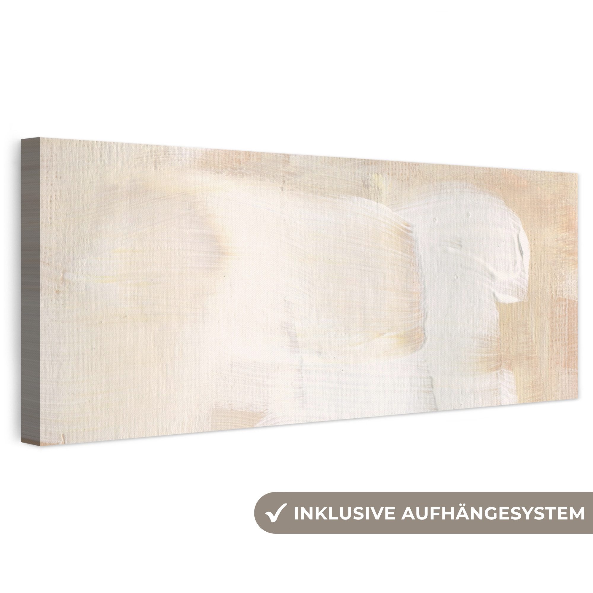 OneMillionCanvasses® Leinwandbild Panorama Kunst - Weiß - Beige - Modern, Fotodruck (1 St), Wandbild, Deko Schlafzimmer Wohnzimmer Flur 60x20 cm