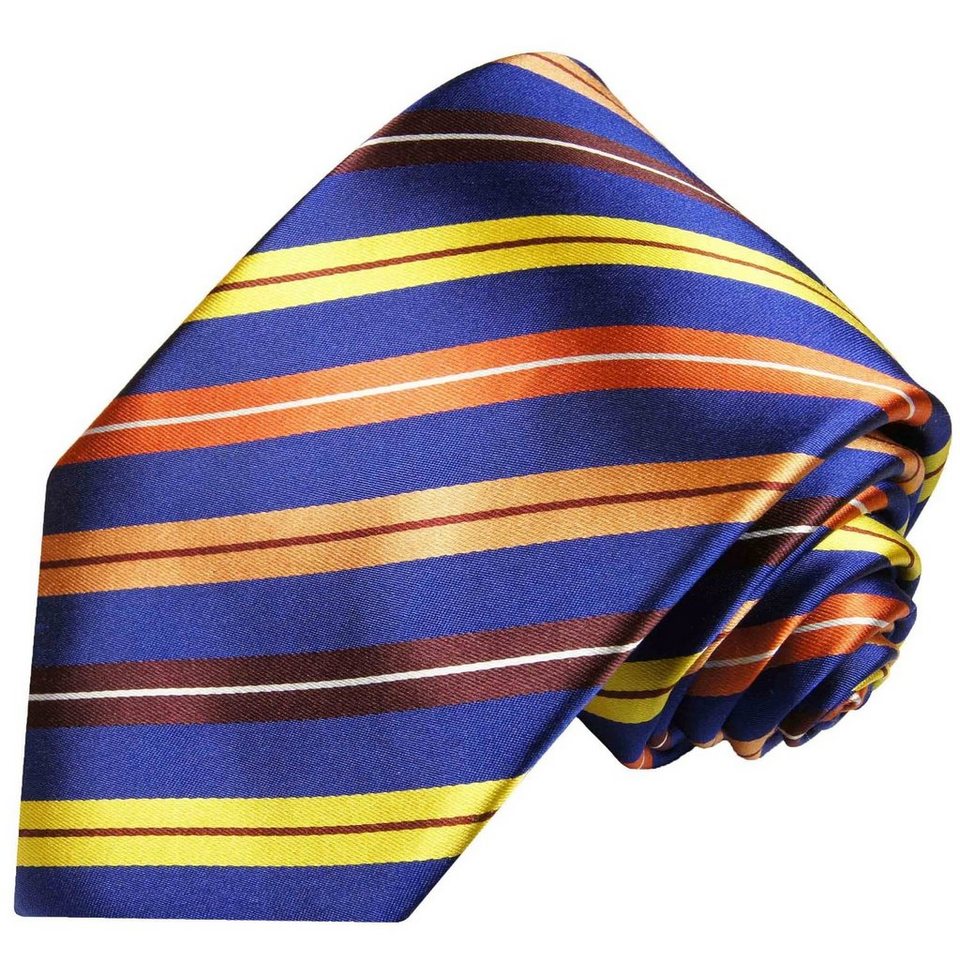 Paul Malone Krawatte Moderne Herren Seidenkrawatte gestreift 100% Seide  Schmal (6cm), blau orange gelb 332