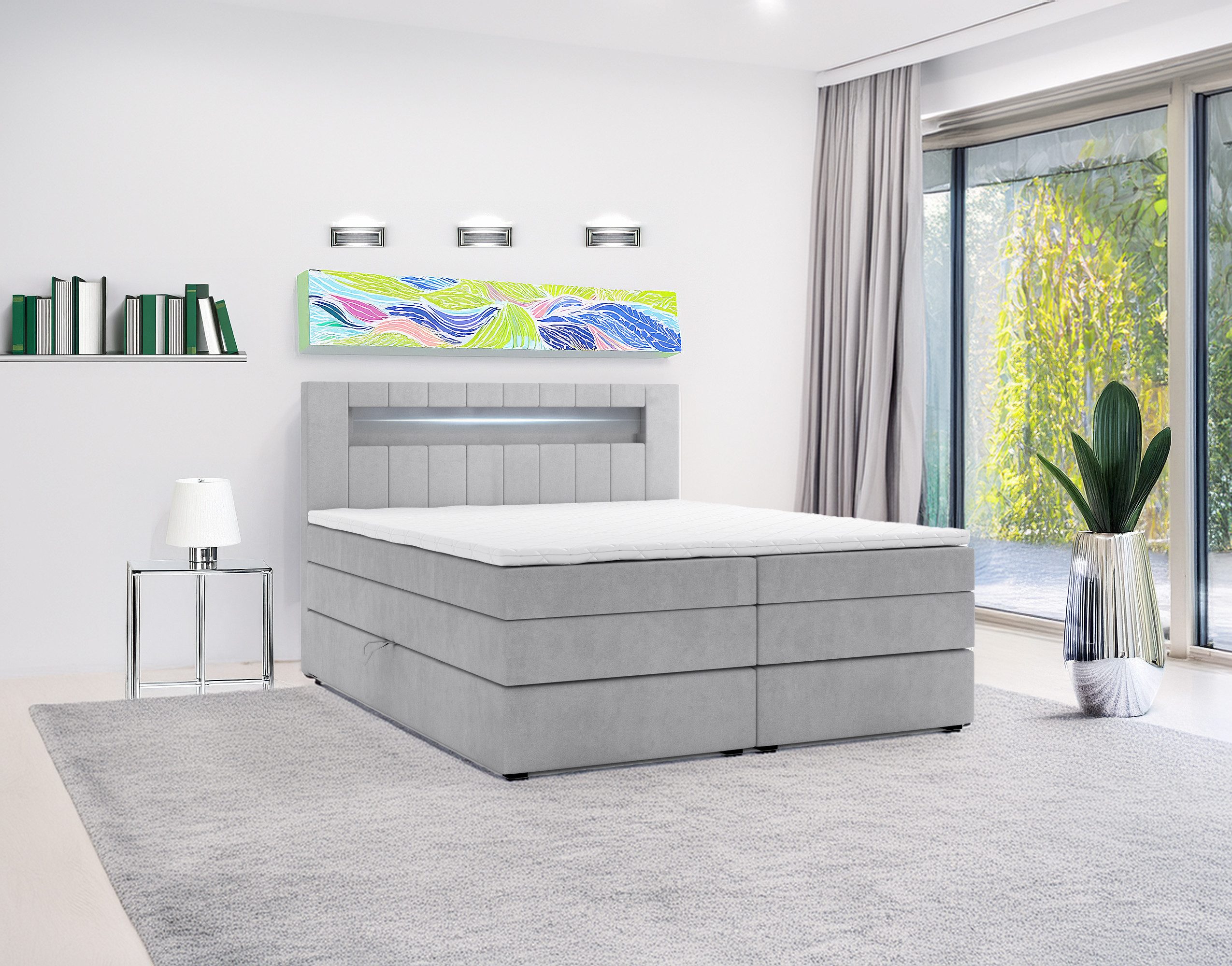 M-Punkt24 Boxspringbett Kuba King (mit Visco Topper Bett Bettkasten Taschenfederkern), inkl. Bettkasten und Topper