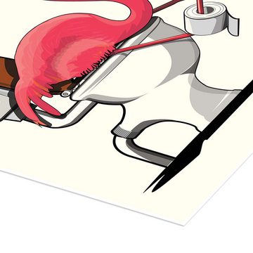 Posterlounge Poster Wyatt9, Flamingo sitzt auf der Toilette, Badezimmer Illustration