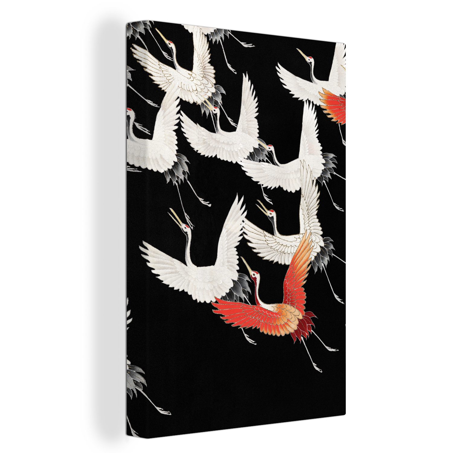 OneMillionCanvasses® Leinwandbild Skandinavisch - Kranich - Japan - Rot - Weiß, (1 St), Leinwandbild fertig bespannt inkl. Zackenaufhänger, Gemälde, 20x30 cm