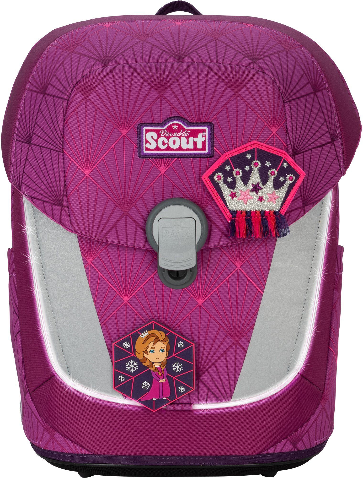enthält II Snaps; Safety Schulranzen diamond (Set), LED-Licht recyceltes 3 Sunny princess Princess Scout Funny Light, mit & Material