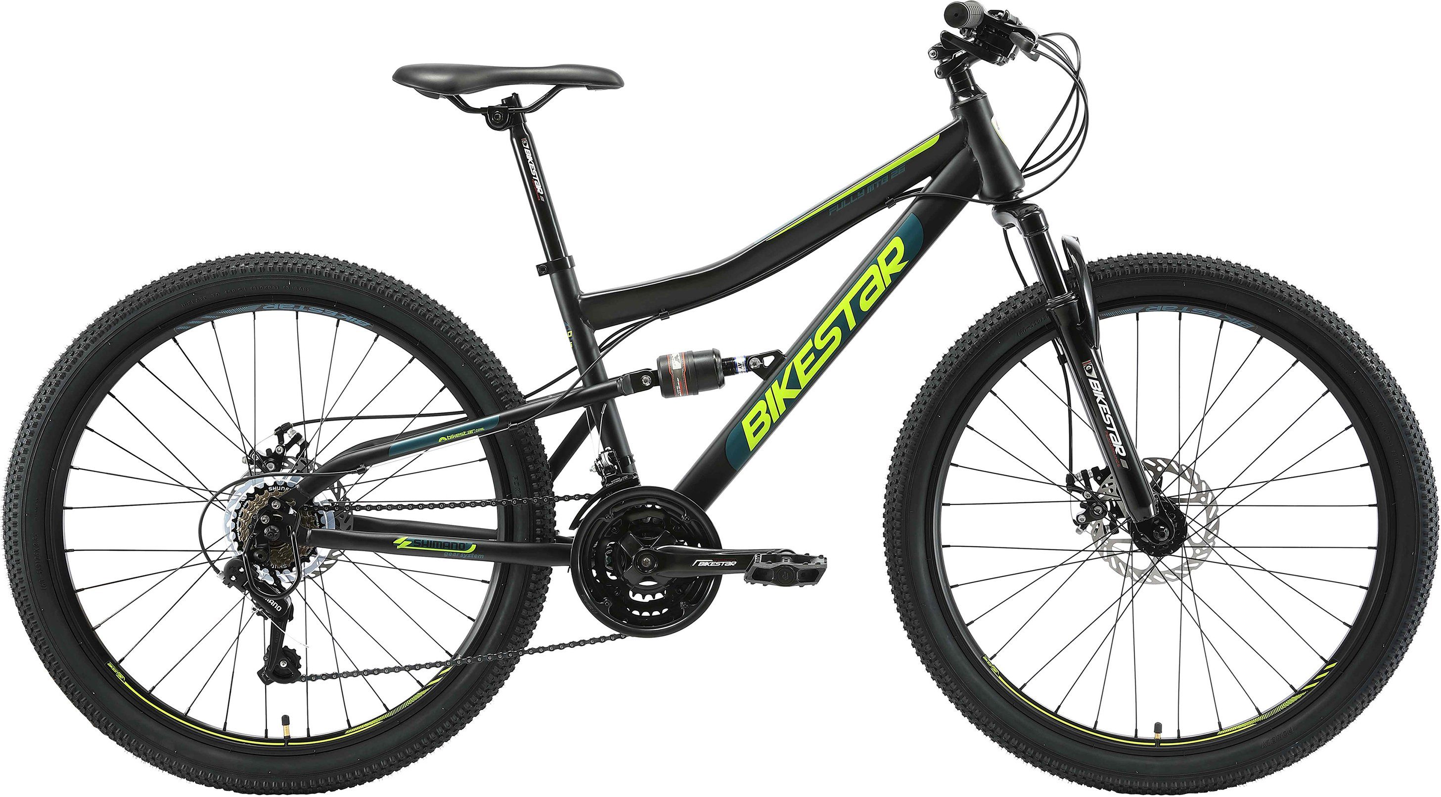 Bikestar Mountainbike, 21 Gang Shimano RD-TY300 Schaltwerk, Kettenschaltung, für Damen und Herren, Kettenschaltung
