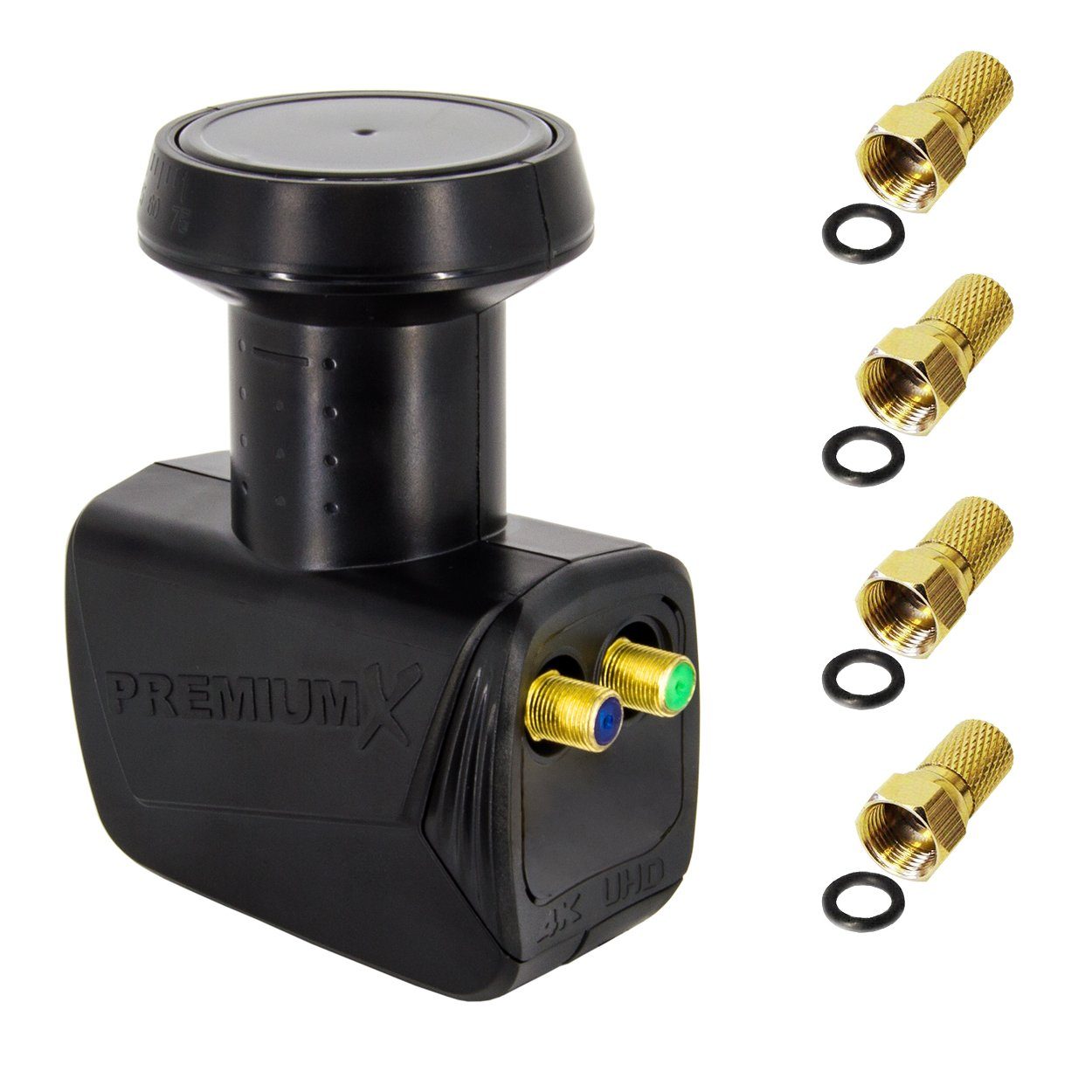 PremiumX Twin LNB SAT für 2 Teilnehmer DVB-S2 HD 4K inkl. 4x F-Stecker Monoblock-LNB