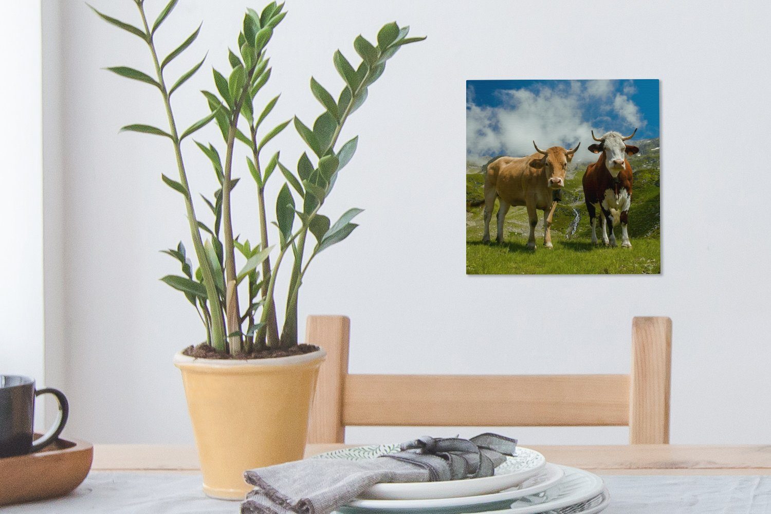 Landschaft, St), - Leinwandbild (1 Kühe Leinwand OneMillionCanvasses® - Schlafzimmer für Sonne Bilder Wohnzimmer