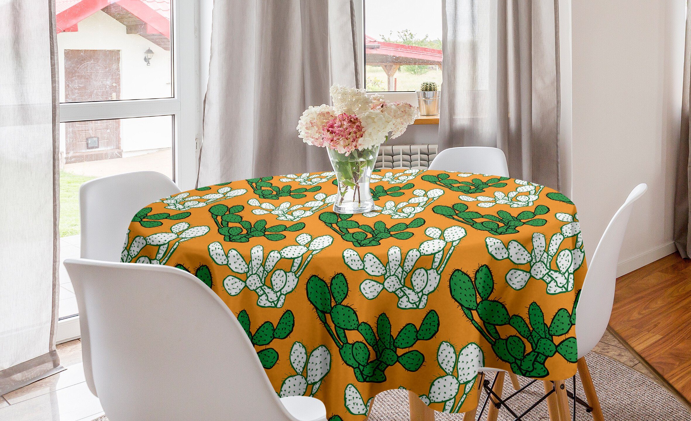 Abakuhaus Tischdecke Kreis Tischdecke Abdeckung für Esszimmer Küche Dekoration, Saftig Kaktus-Anlage Silhouetten | Tischdecken