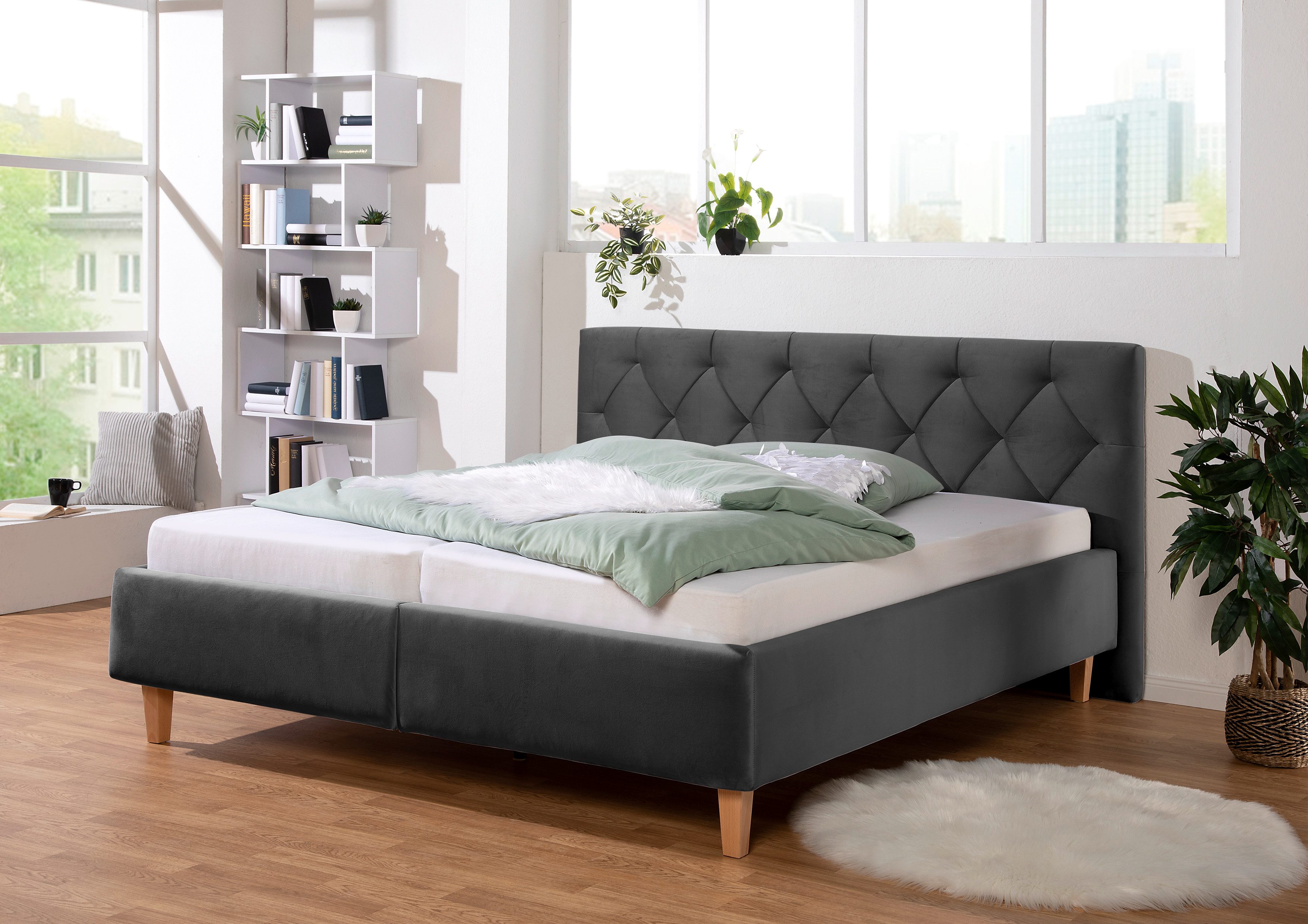 Home affaire Polsterbett "Sunley 100", Kreuzsteppung, Kopfteilhöhe 102 cm, günstig online kaufen