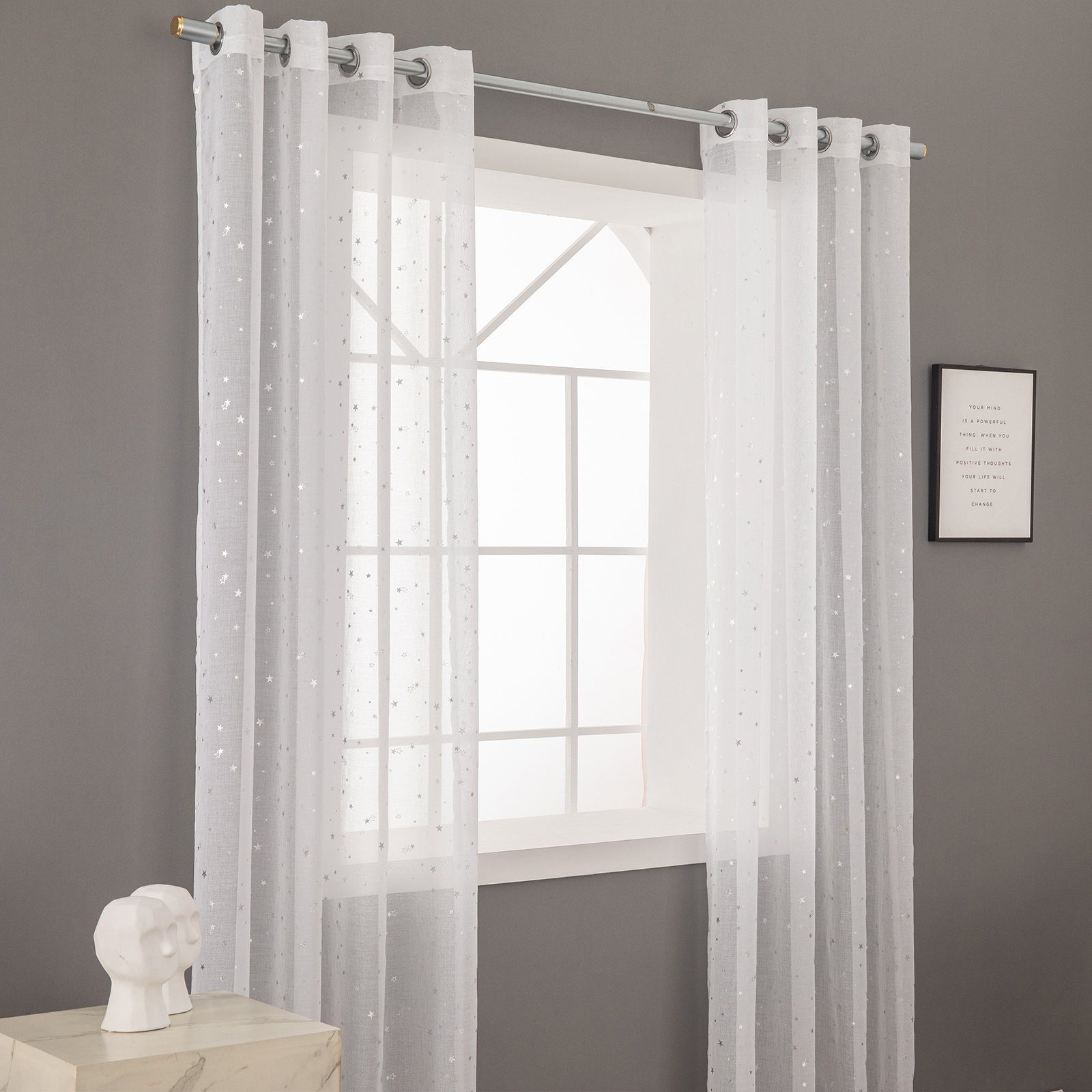 Rosnek Gardine Stern Silberprägung, Gaze, Ösen, für Wohnzimmer Schlafzimmer günstig online kaufen