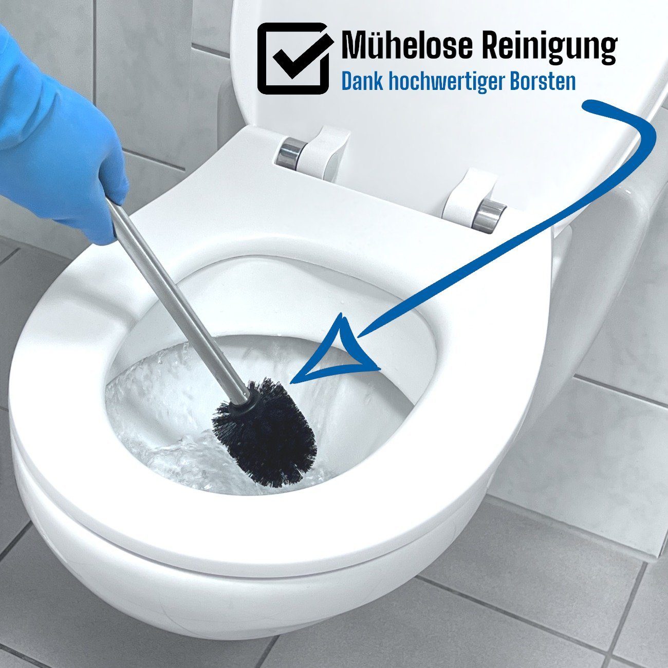 Daloual WC-Reinigungsbürste Ersatzbürstenköpfe Ø 6,5 cm inklusive Edelstahlgriff, Badezimmer, Gäste-WC, (Vorteils-Set, 4-tlg), Auswechselbarer Bürstenkopf, hochwertige Borsten, rostfrei, Edelstahl
