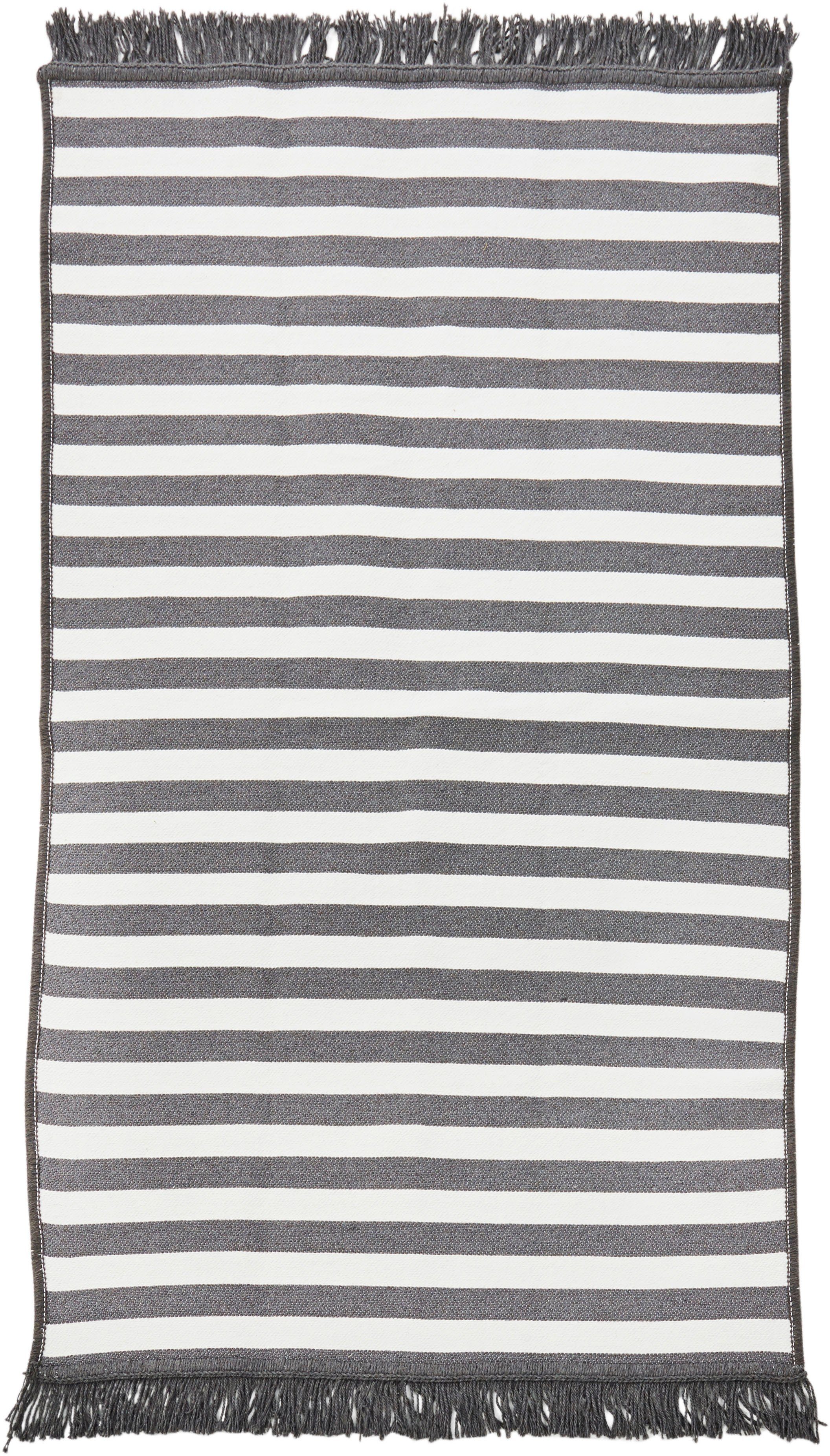 Teppich OUTSIDE, done.®, In- und mm, 10 grau Höhe: Flachgewebe, Fransen, mit gestreift, geeignet rechteckig, Outdoor