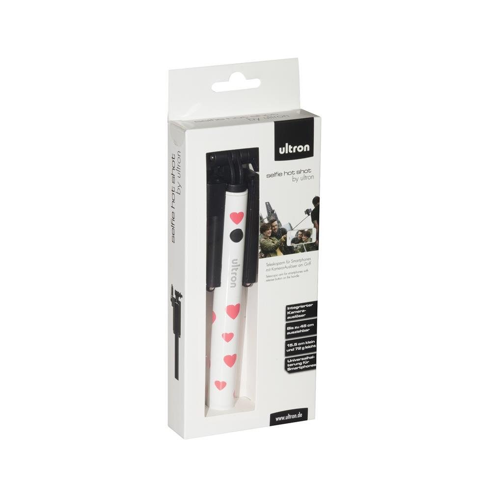 Ultron Selfie Hot Shot Selfiestick (45 cm Selfie Stick, Kamera Auslöser, Griff Herzen, Smartphone, weiß / rosa (173950)
