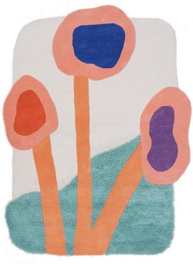 Designteppich Bings Colorful Poppy, TOM TAILOR HOME, rechteckig, Höhe: 10 mm, Kurzflor, reine Wolle, modernes Design, abstrakte Blumen
