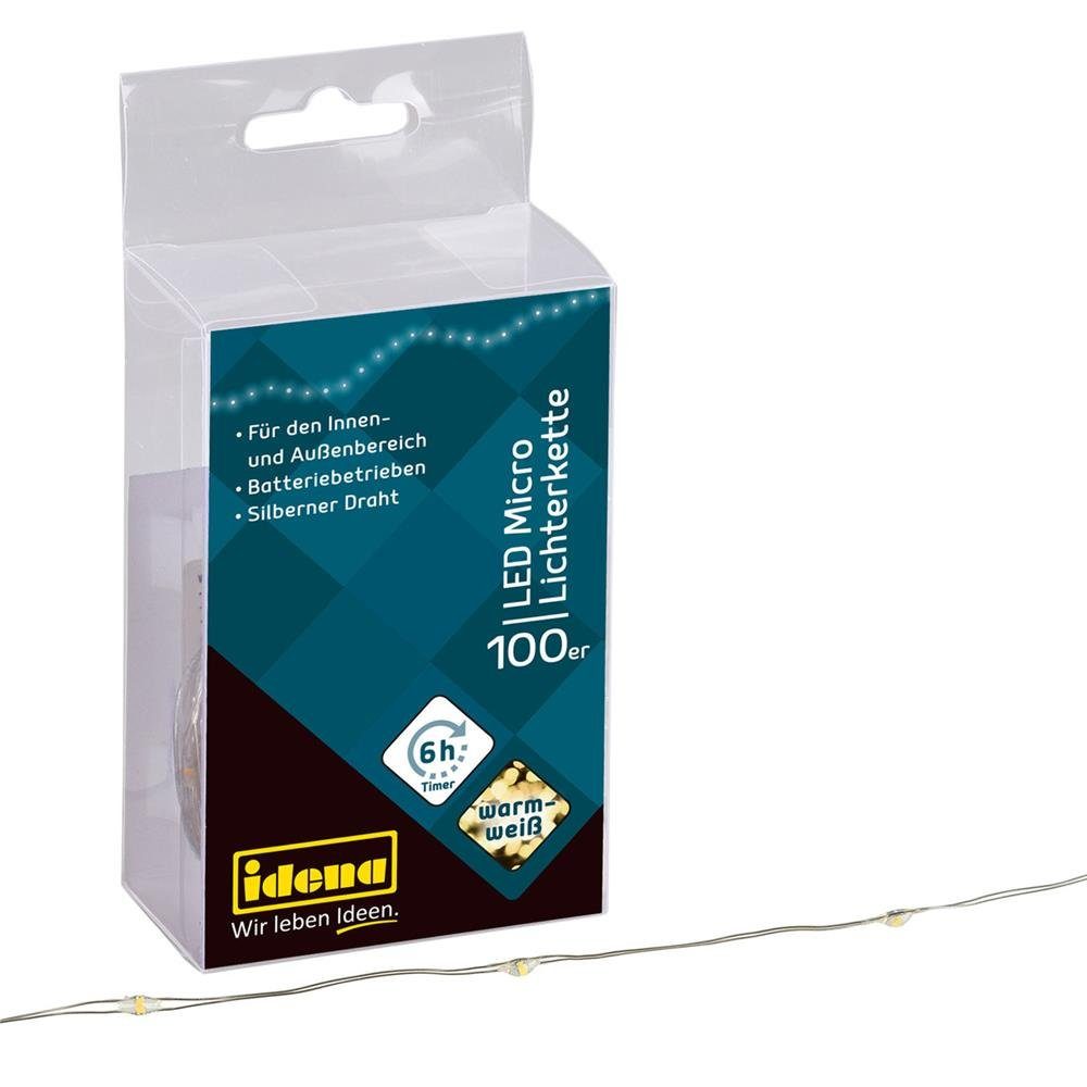 Idena LEDLichterkette 100er LED Micro Lichterkette warmweiß mit Timer