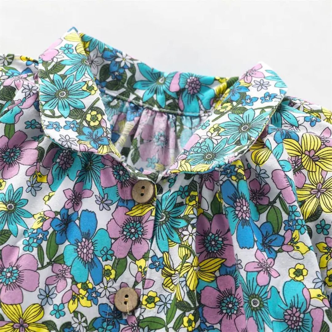 suebidou Midikleid Blumenkleid Blusenkleid für Mädchen Langarm mit Kragen Kragen