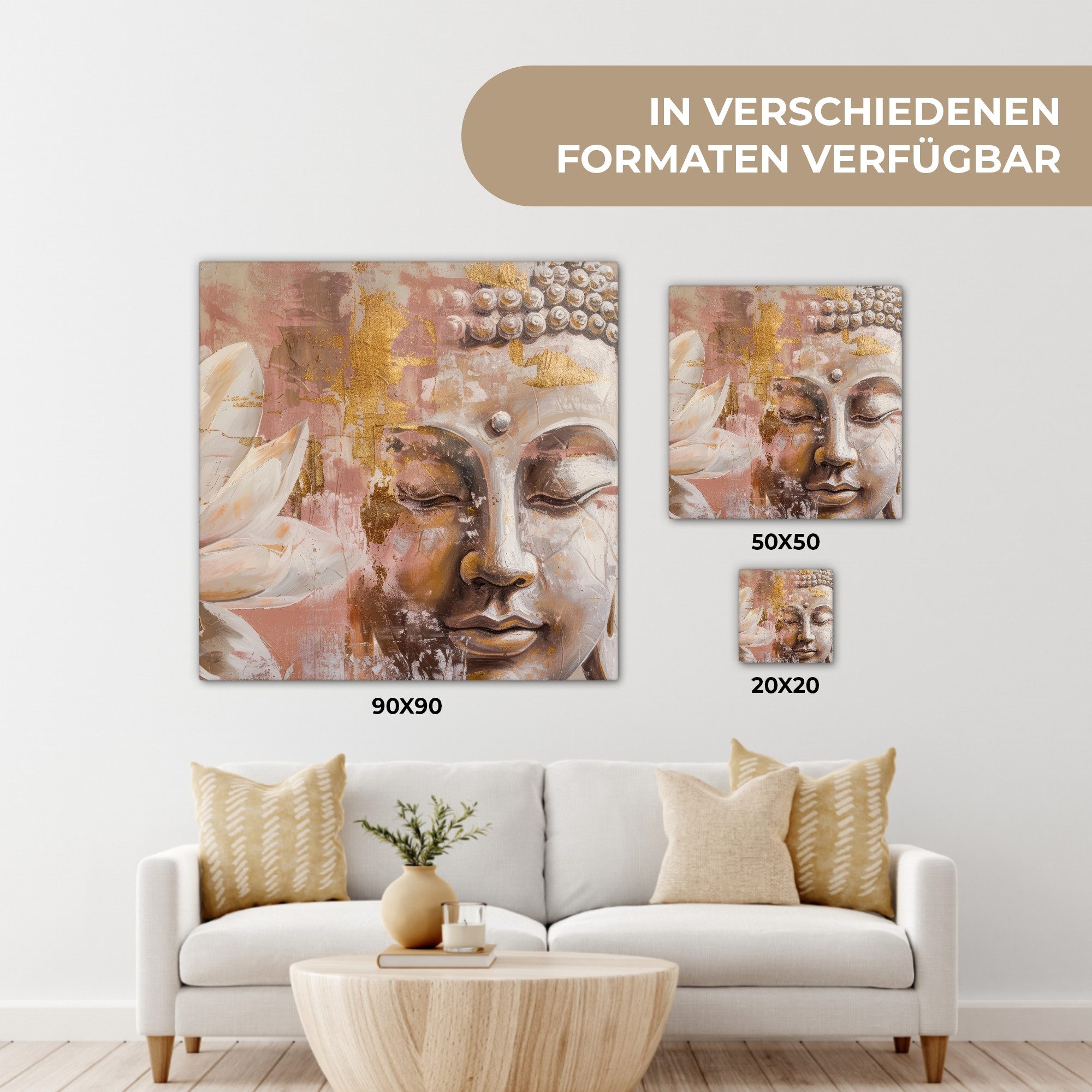 OneMillionCanvasses® Leinwandbild Buddha - Blume - Gold - Rosa - Abstrakt, Fotodruck (1 St), Wandbild, Deko Schlafzimmer Wohnzimmer Flur 20x20 cm – Bild 5 von 5