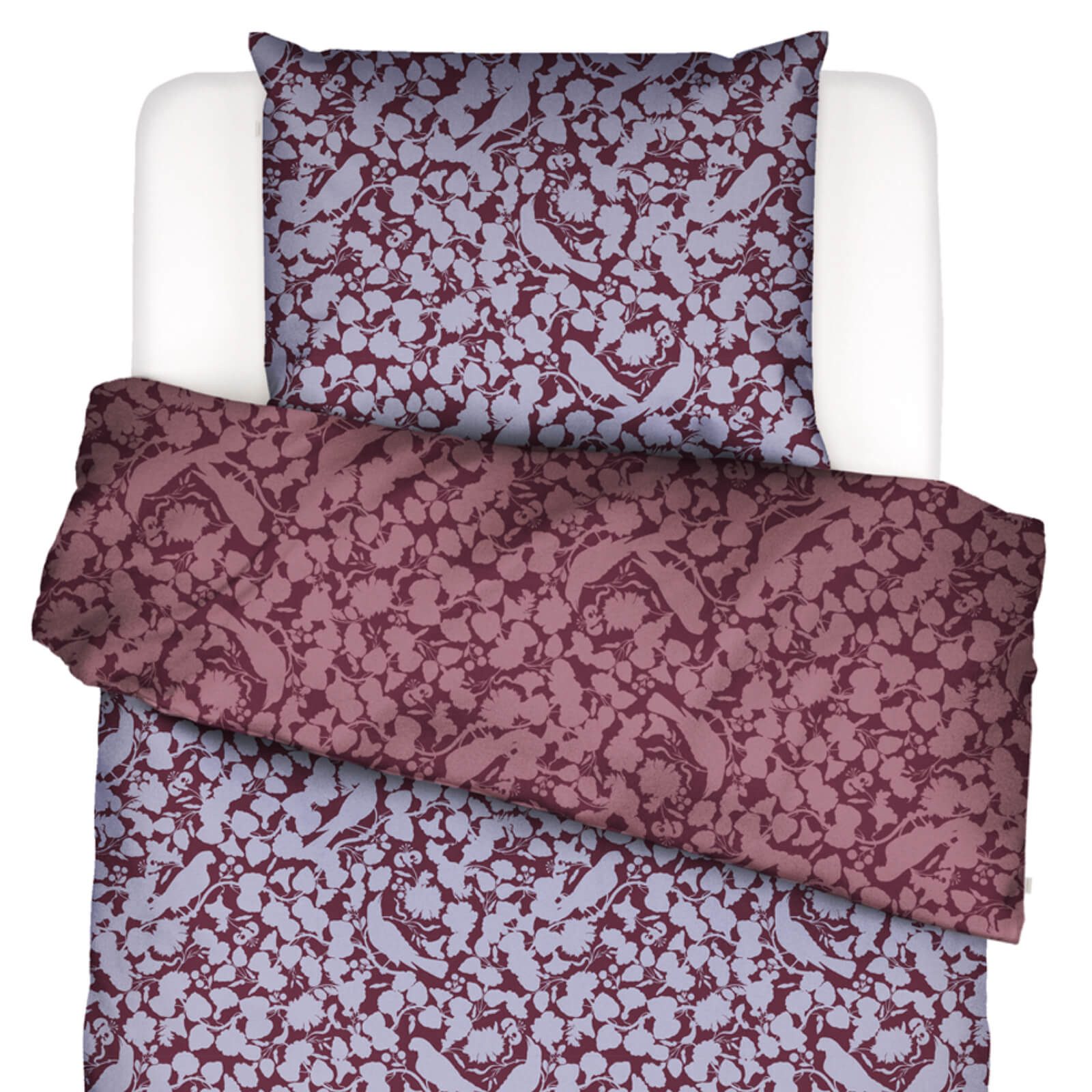 Essenza Bettwäsche Rosie Purple Heather Flanell, Flanell, 2 teilig, Floral, Ginkgo, Silhouetten, Schattenblid