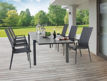 Outdoor Gartentisch LIVORNO, Ausziehbar, 220 - 340 x 107 cm, Anthrazit, Aluminium, Tischplatte aus 3D Sicherheitsglas