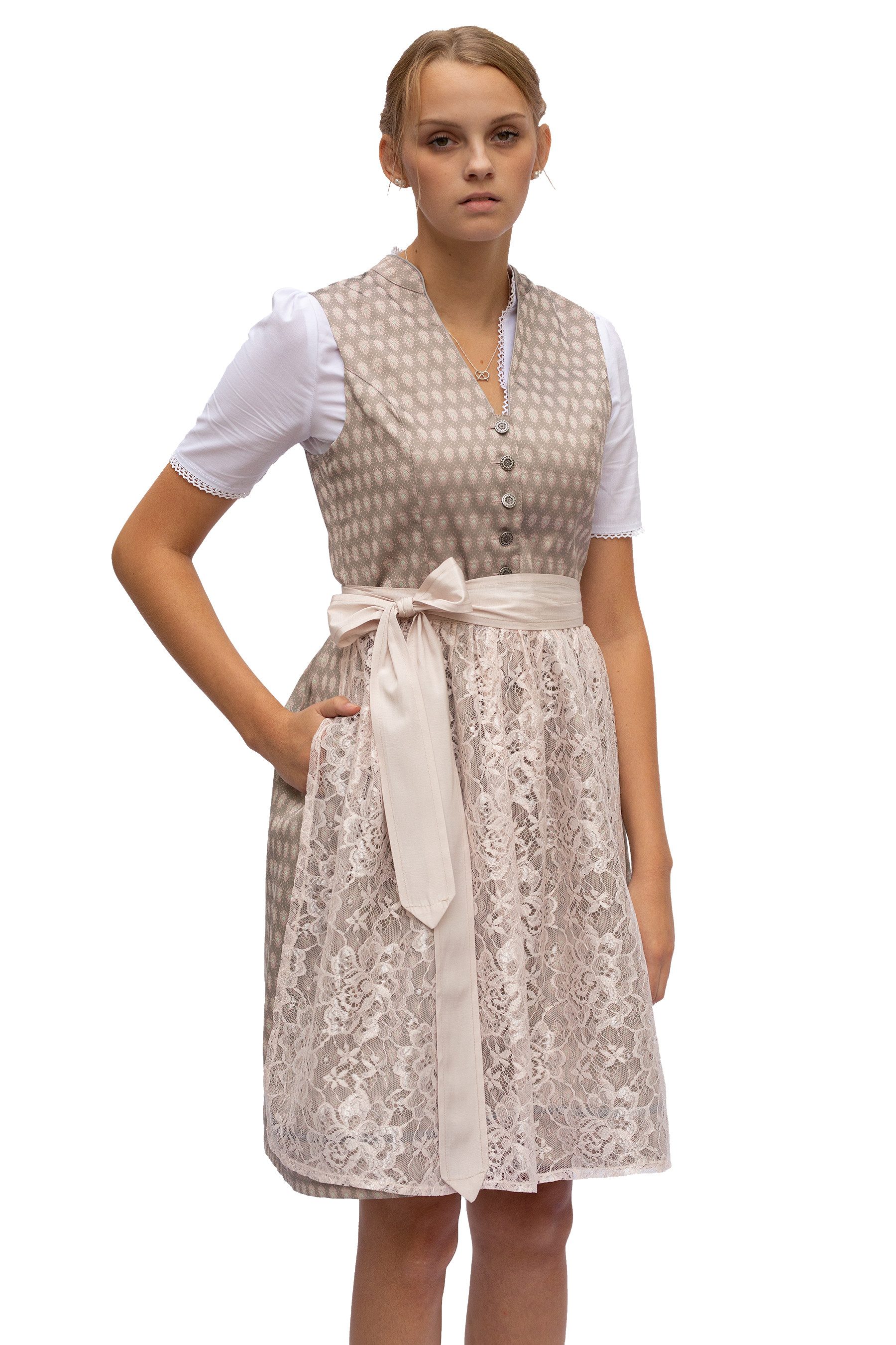 Entari Dirndl 543GT APOLLON Beigegrau geblümt günstig online kaufen