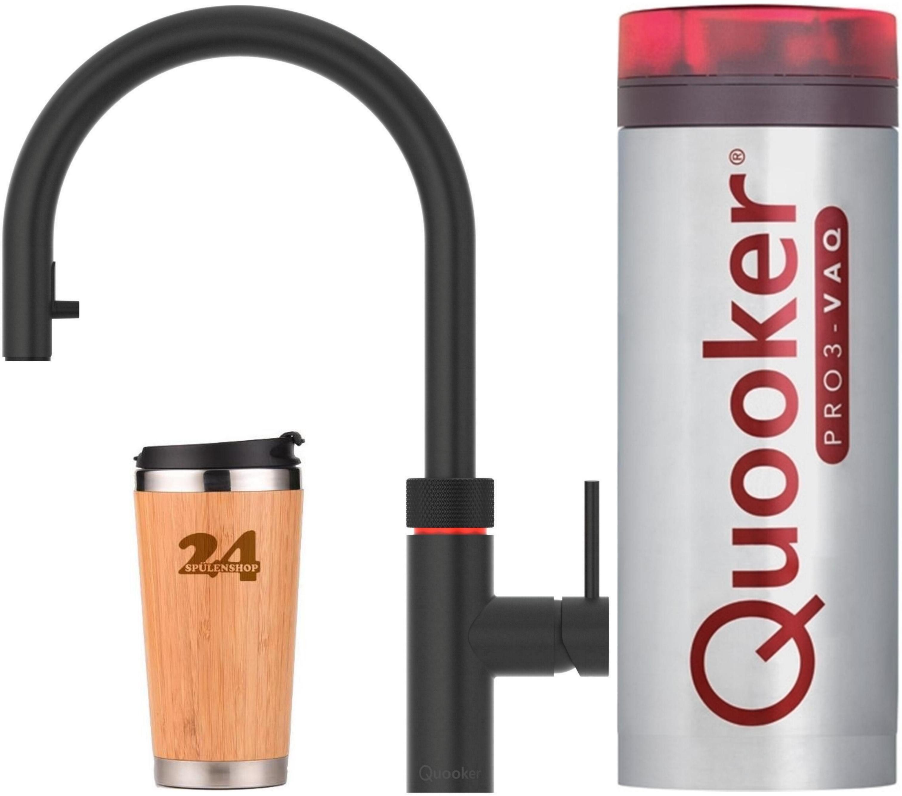 QUOOKER Küchenarmatur QUOOKER Flex VAQ PRO3 Zugauslauf Schwarz & 100°C Armatur (3XBLK) (2-St) Spültischmischer mit 100°C Kochendwasserfunktion