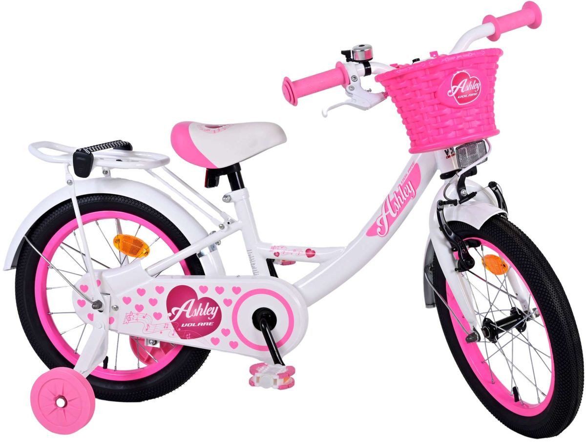 Volare Kinderfahrrad 16 Zoll Kinder Mädchen Fahrrad Mädchenfahrrad Rad Bike Ashley 31630, 1 Gang, Rücktrittbremse, Gepäckträger, Stützräder, Korb,Seitenständer