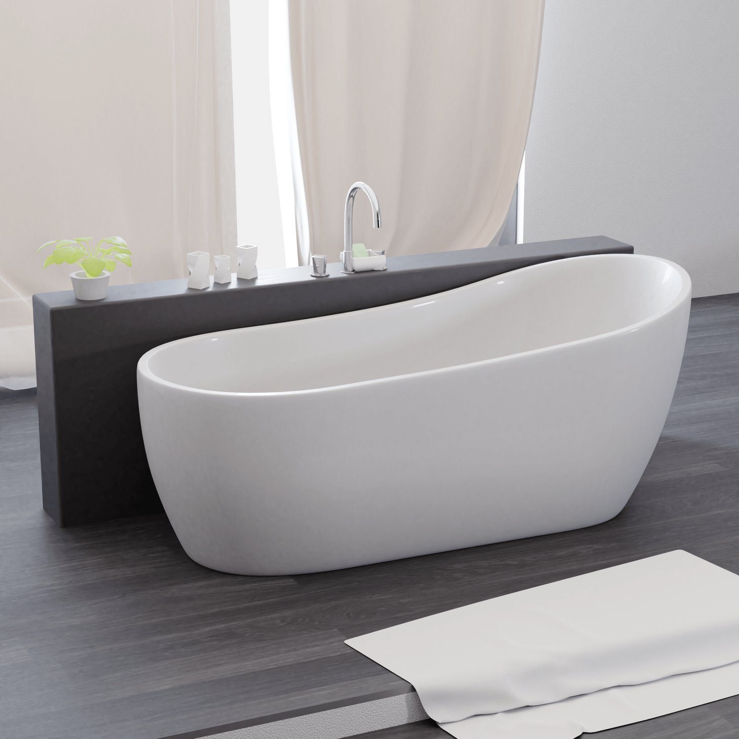 TroniTechnik Badewanne Freistehende Badewanne KASOS, 170 x 80 x 72cm (L x B x H), (1-tlg), glasfaserversärktes Acryl, Überlauf-Ablauf und Push-to-open Abfluss