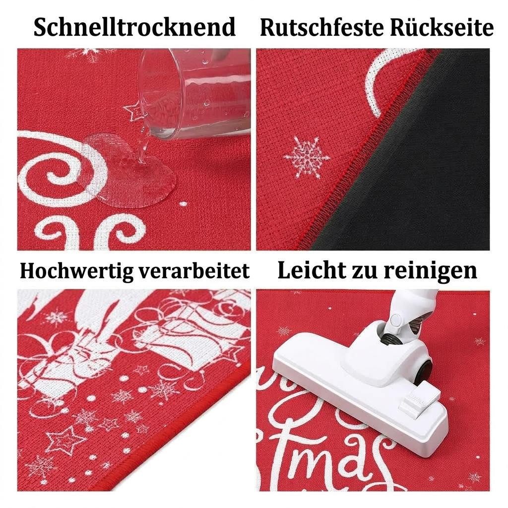 GarveeMore Küchenläufer 2‑tlg Weihnachts‑Küchenteppich‑Set 40×60+40×120cm, Weihnachtsmotiv, rutschfester Gummirücken, Polyester‑Gewebe für Küche & Eingang – Bild 4 von 5