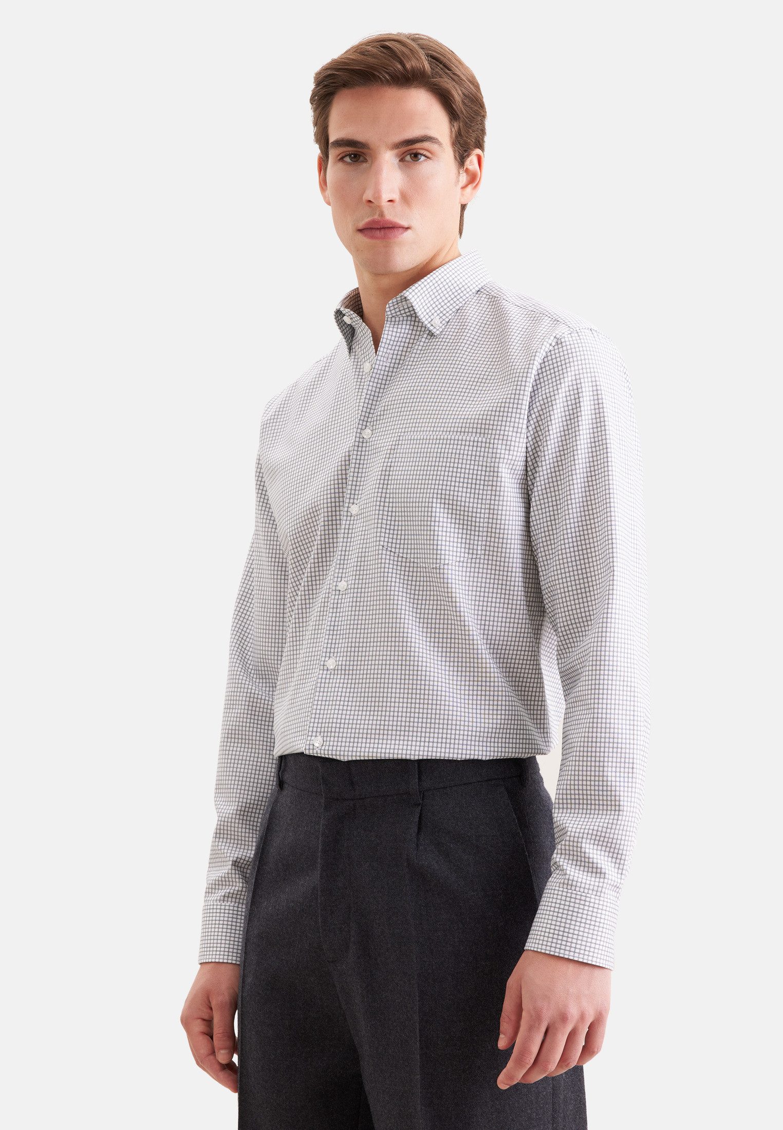 seidensticker Businesshemd Schwarze Rose Regular 1/1 Button-Down-Kragen Karo