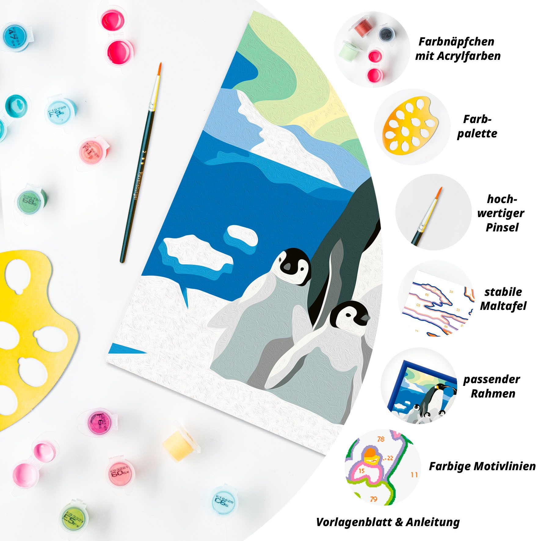 Ravensburger Malen nach Zahlen CreArt, Pinguin-Familie, Made in Europe