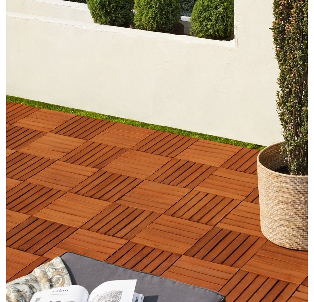 Thumbnail - Casaria Holzfliesen 33x Akazie, Terrassenfliesen 1-6m² Balkon Garten Klicksystem Verschiedene Muster