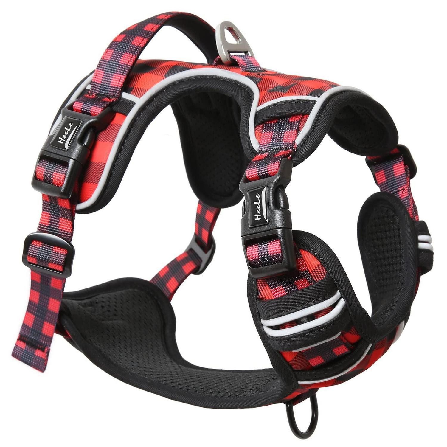 LuxusKollektion Hunde-Geschirr Hundegeschirr ohne Zug XL Schwarz-Rot, Textil