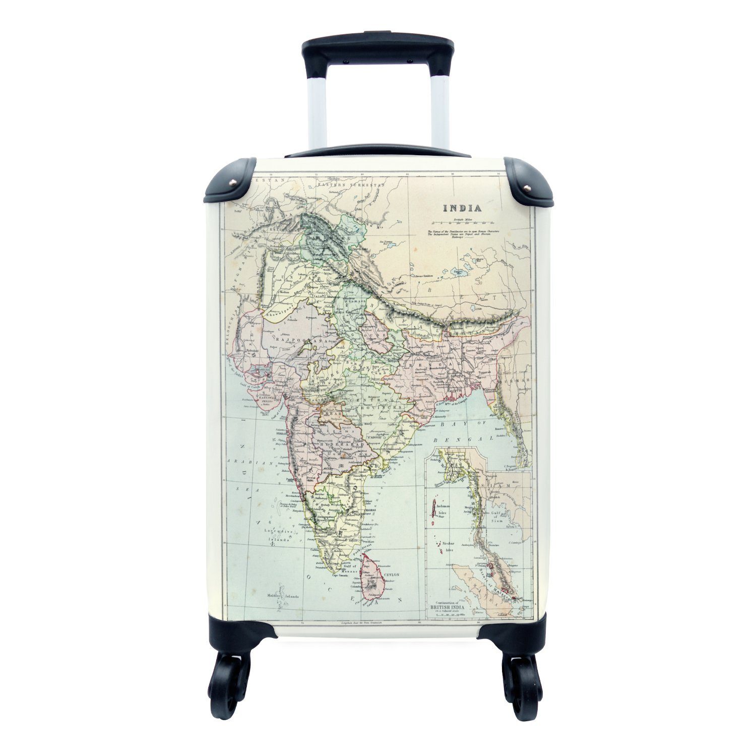 MuchoWow Handgepäckkoffer Karte - Indien - Geschichte, 4 Rollen, Reisetasche mit rollen, Handgepäck für Ferien, Trolley, Reisekoffer