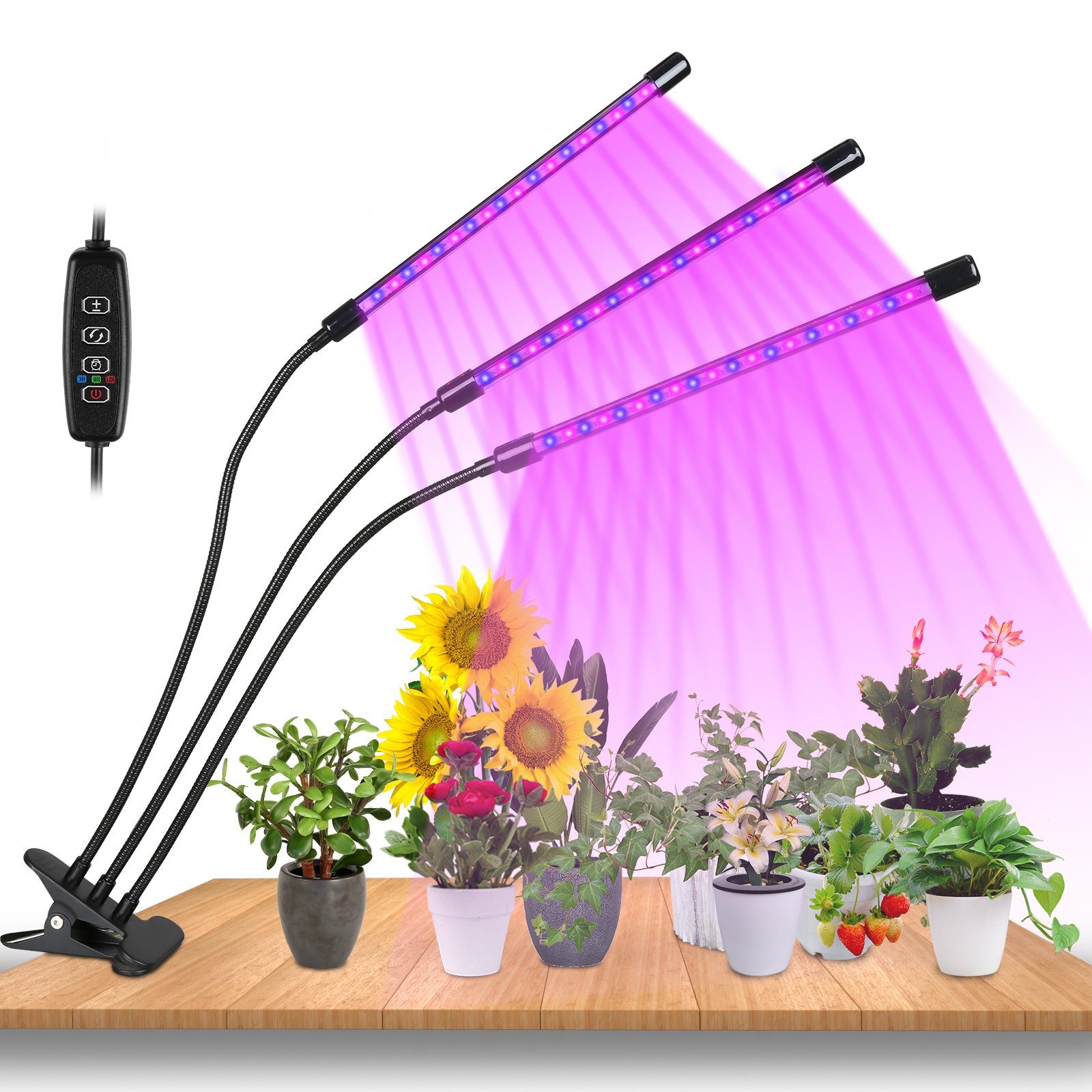 TolleTour Pflanzenlampe LED Pflanzenlicht 30W Dimmbar Vollspektrum 3 Kopf Wachstumslampe, Grow Light mit 3 Licht Modus, 10 Helligkeitsstufen
